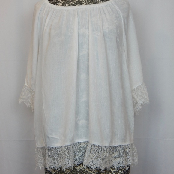 INC White Lace edged 3/4 sleeve top size XL - Picture 1 of 5